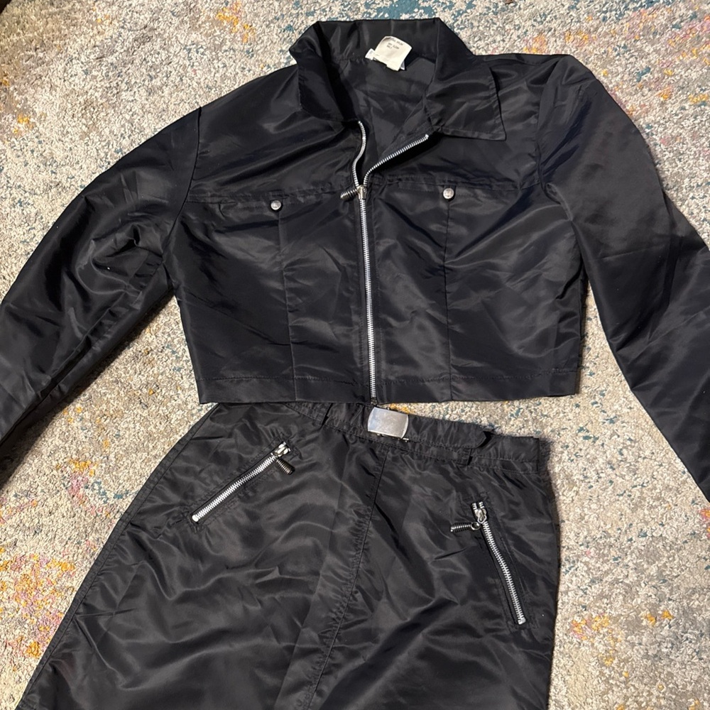 Vintage Moda International 1980s Cropped Nylon Parachute Jacket & Mini Skirt Set
